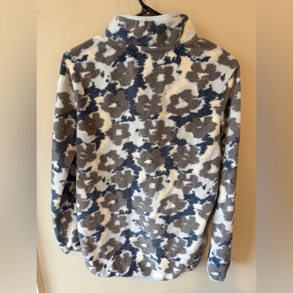 LIV Outdoor Women’s Medium Fleece Pullover Snap Neck Blue Brown Cozy Pattern - Picture 2 of 5